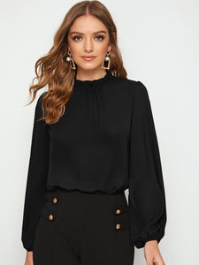 Frilled Neck Bishop Sleeve Blouse