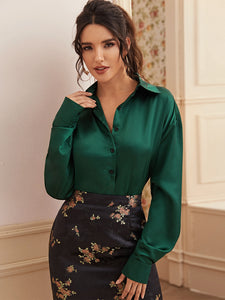 Solid Button Through Satin Blouse